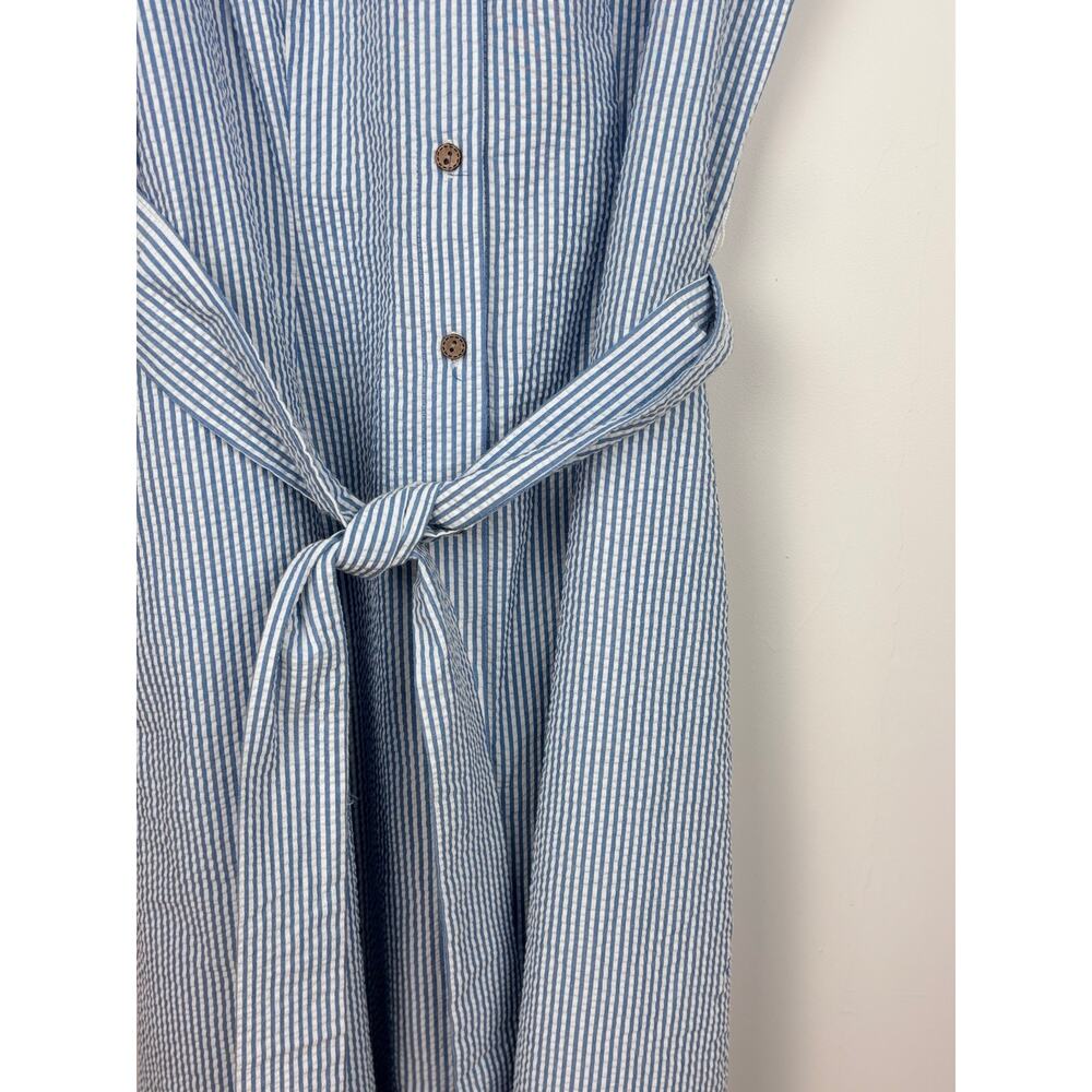 ๐ Anne Klein | Seersucker Midi Shirtdress | No Tag ~Size 8-10 | Blue & White - Picture 3 of 9